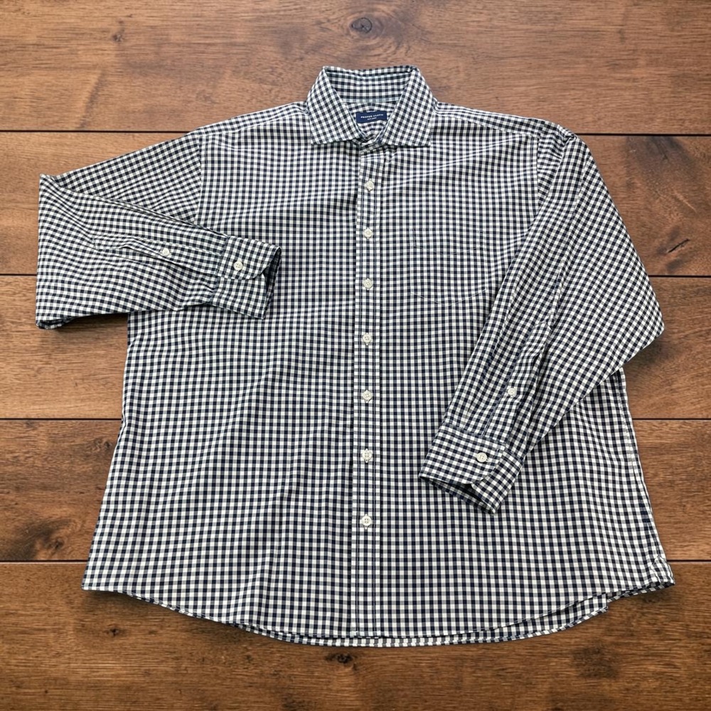 Proper Cloth Mens Navy White Gingham Check Cotton Button Down Shirt XL 17.5
